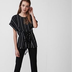 NWT Express Black & White Lace Up Blouse